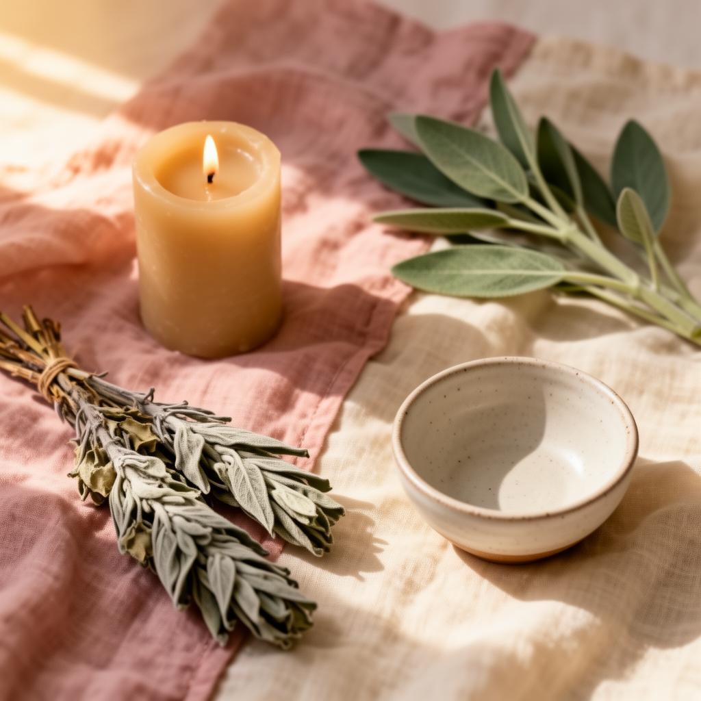 Ritual de calma con vela y salvia